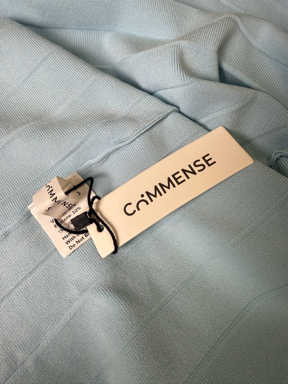 Commense Square Neck Ribbed Knit Pleated Midi Dress Light Blue Small NWT - Picture 7 of 9